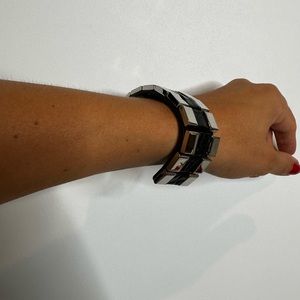 Saint Laurent crocodile leather bracelet silver metal expandable